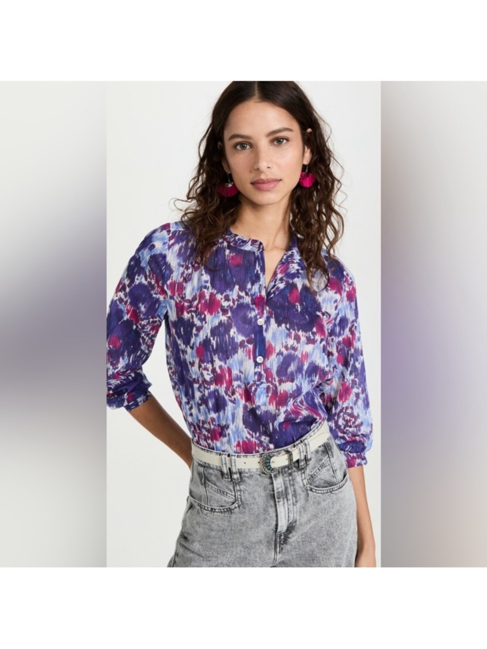 Isabel Marant Purple and Pink Printed Button-Front Blouse